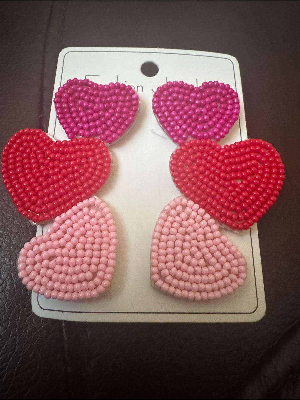 NWT Beaded Heart Drop Earrings - Pink, Red & Magenta